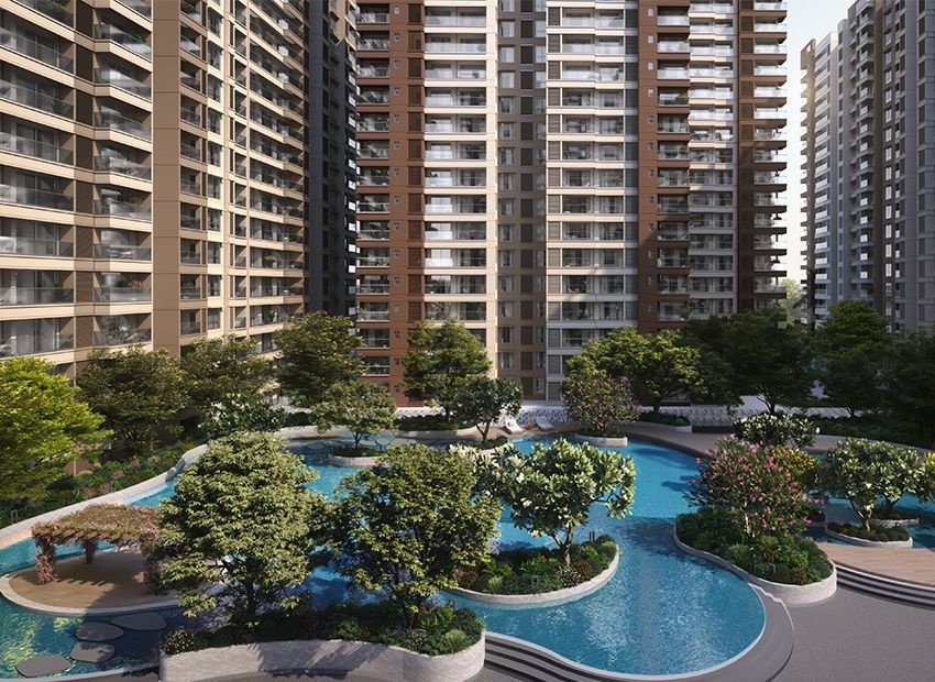 Lagoon pool with landscaped islands