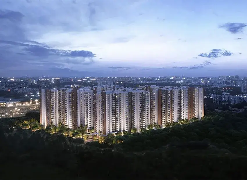 Prestige Battersea township lit up at night